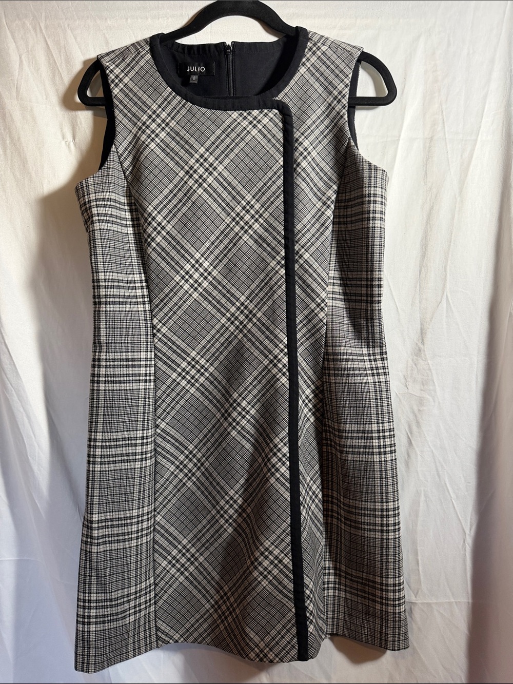Julio Black and White Plaid Sleeveless A-Line Dress